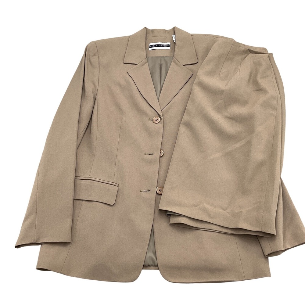 Amanda Smith Suit Women Jacket 10 Skirt 12 Tan Brown 90s Career Neutral 2pc